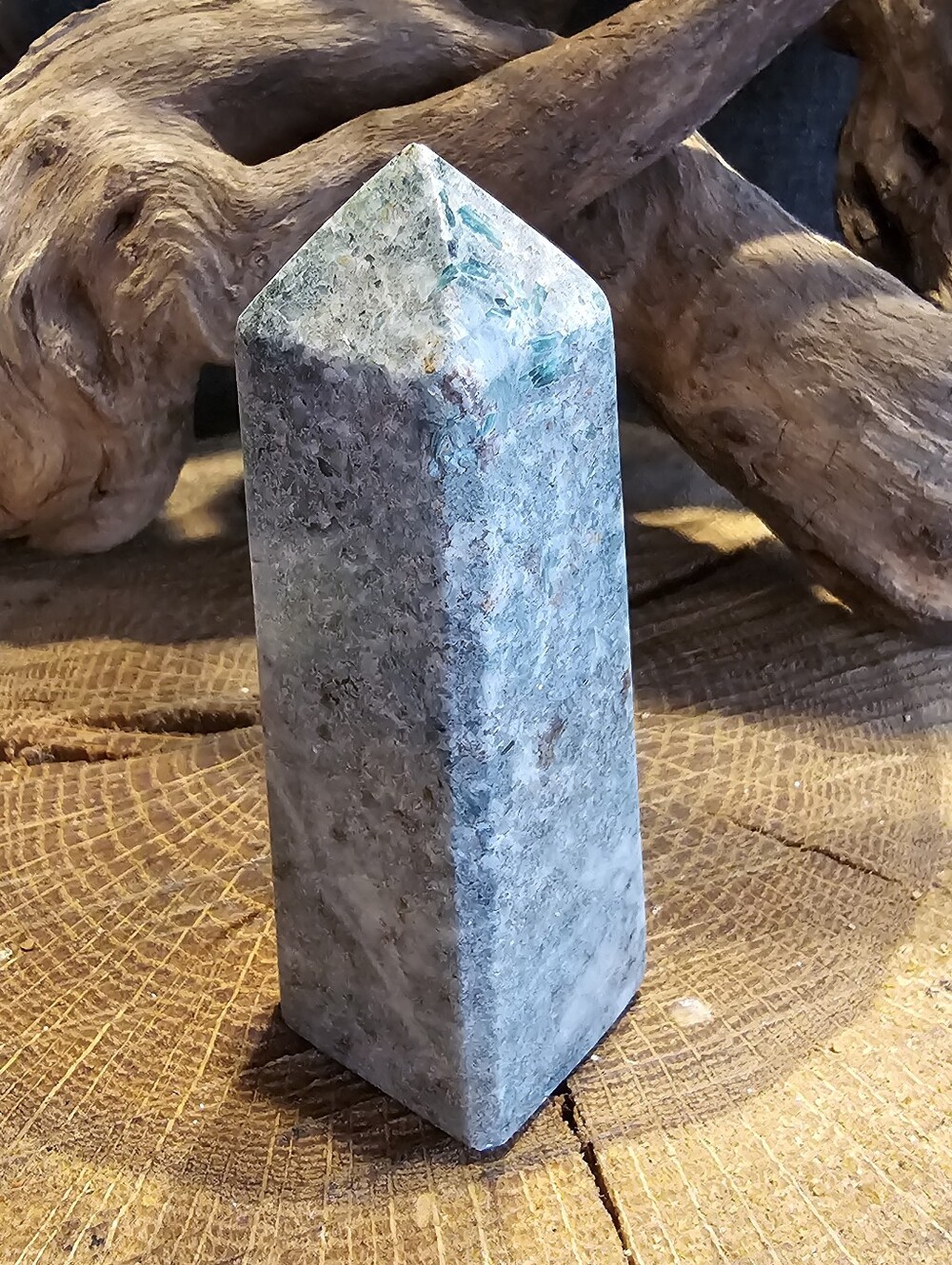 Green and Gray Polished Amazonite Stone Tower Point - Picture 5 of 6